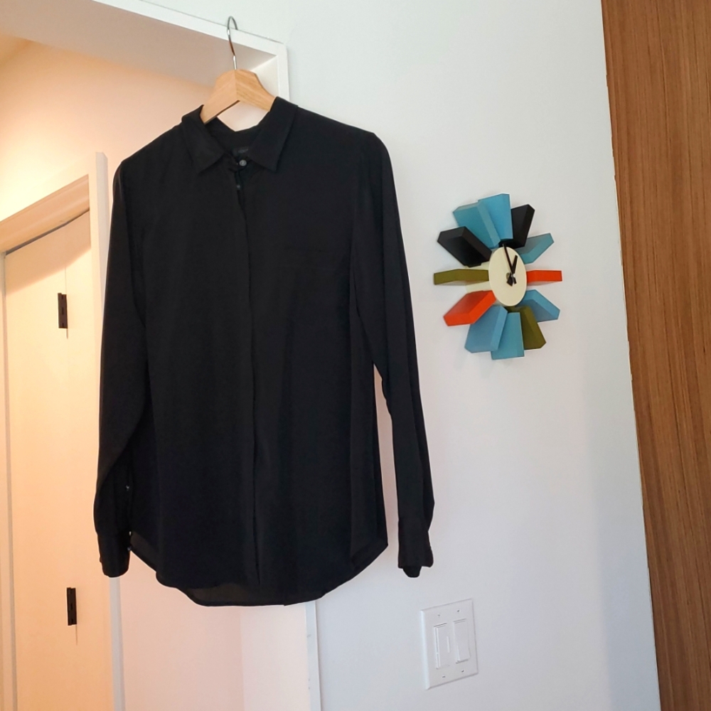J Crew:  Silk Button-Down Blouse, Size 10, Navy